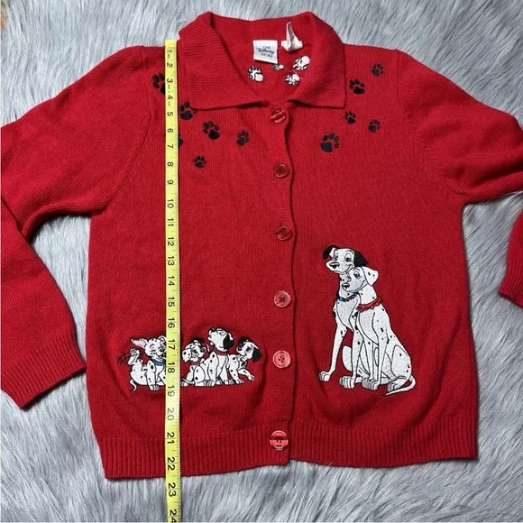 Vintage 90s Disney Store Red 101 Dalmatians Cardigan Sweater - Picture 15 of 16